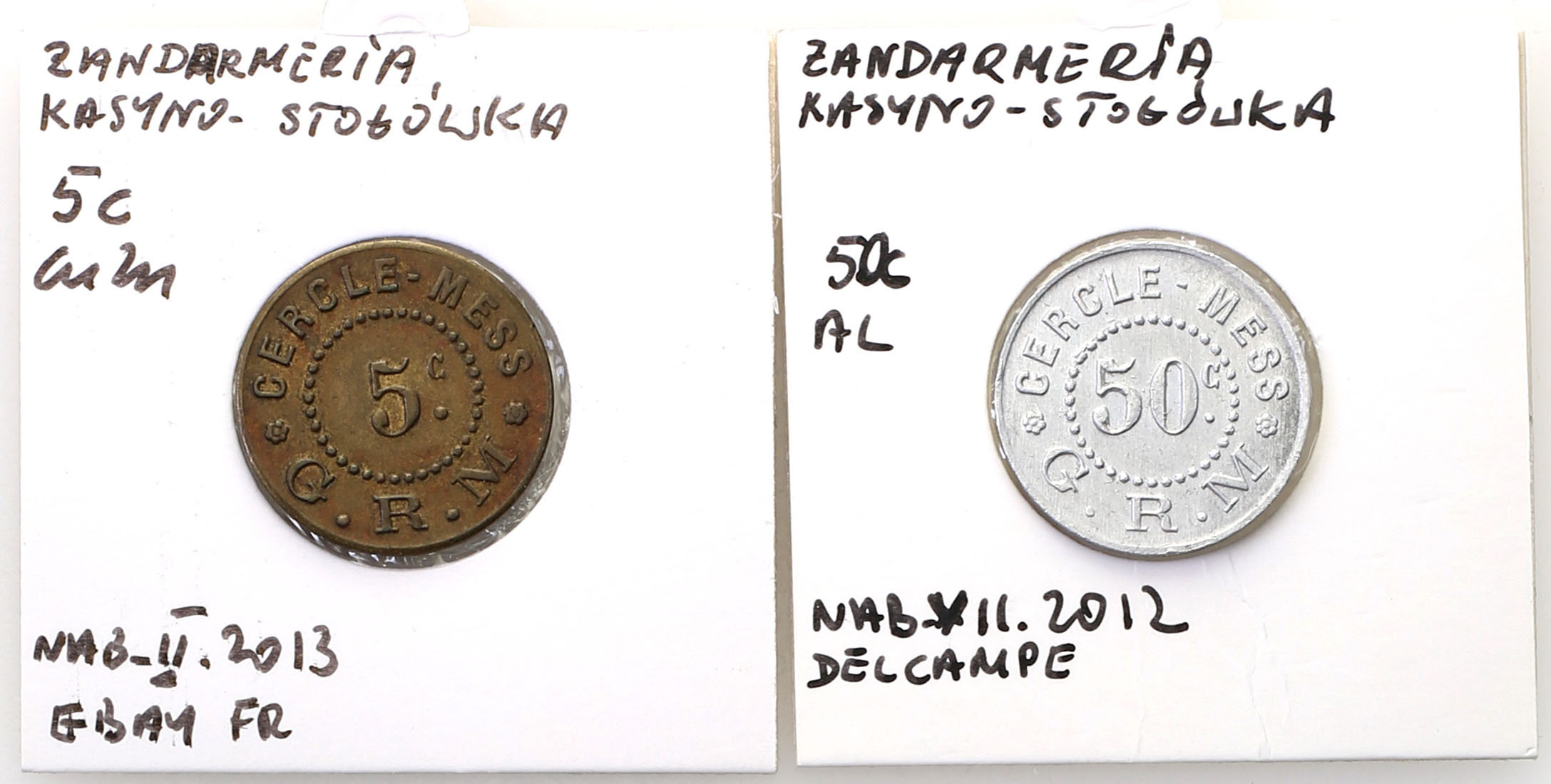 Francja. 5 centów Żandarmeria Wojskowa Kasyno – Stołówka, zestaw 2 monet